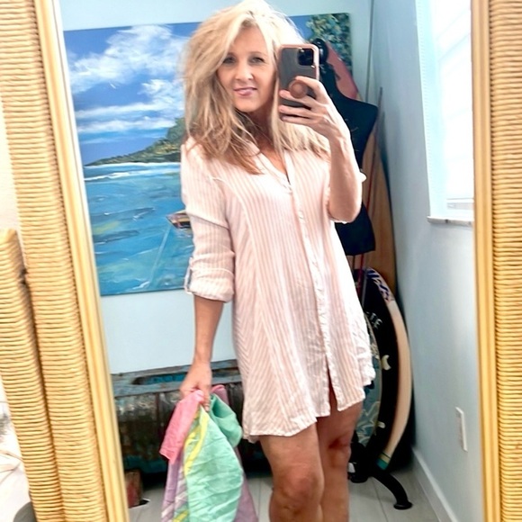 club z collection Dresses & Skirts - Club ZCollection,Petal PinkWhite,Lightweight Button-Front Dress,Button-Up Sleeve